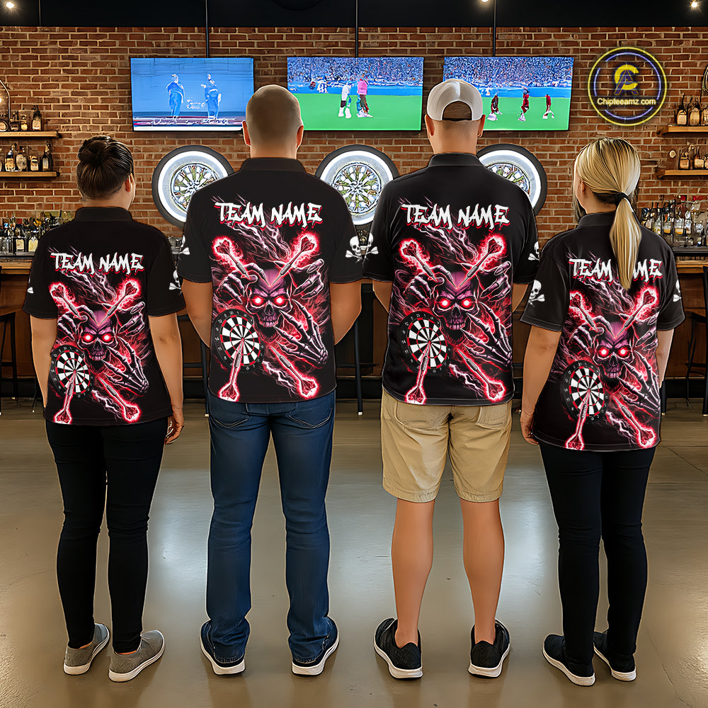 Personalized Red Skeleton Thunder Lightning Women Dart Polo Shirts Skull Dart Jerseys NYN2121