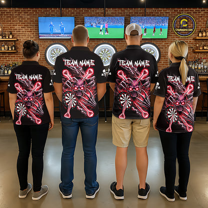 Personalized Red Skeleton Thunder Lightning Women Dart Polo Shirts Skull Dart Jerseys NYN2121