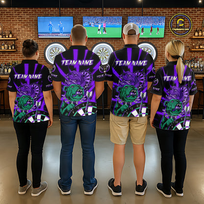 Custom Purple Neon Fierce Bulldog Thunder Men Darts Quarter- Zip Shirt Funny Dart League Jerseys NYN2126