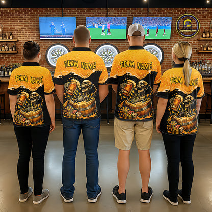 Custom Funny Skeleton Play Dart And Beer Dartboard Men Polo Shirt Personalized Dart Team Jerseys NYN2773