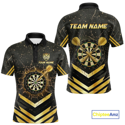 Black And Gold Dartboard Men Dart Polo & 1/4-Zip Shirt Custom Cracked Dart Jersey For Darters NYN3002
