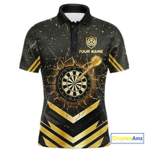 Load image into Gallery viewer, Black And Gold Dartboard Men Dart Polo &amp; 1/4-Zip Shirt Custom Cracked Dart Jersey For Darters NYN3002