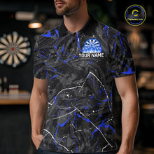 Load image into Gallery viewer, Custom Grey Blue Flaming Dartboard Darts Men Polo &amp; 1/4-Zip Shirts Dart Team Jerseys NYN2806