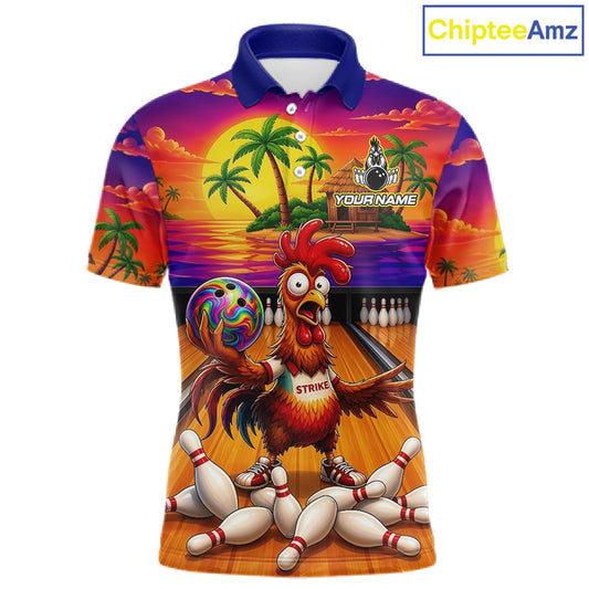 Funny Colorful Rooster Bowling Jerseys For Men Custom Summer Bowling Shirt Team Attire NYN3183