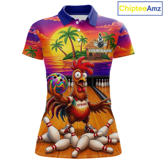 Funny Colorful Rooster Bowling Jerseys For Women Custom Summer Bowling Shirt Team Attire NYN3183