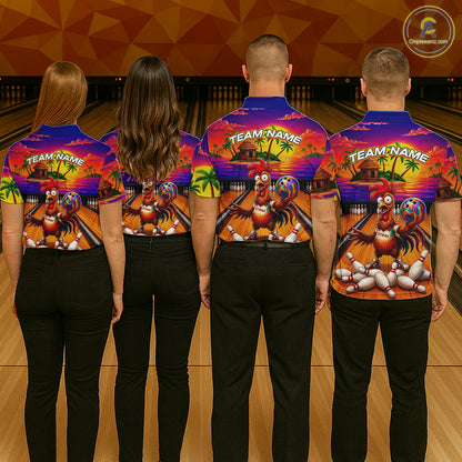 Funny Colorful Rooster Bowling Jerseys For Men Custom Summer Bowling Shirt Team Attire NYN3183