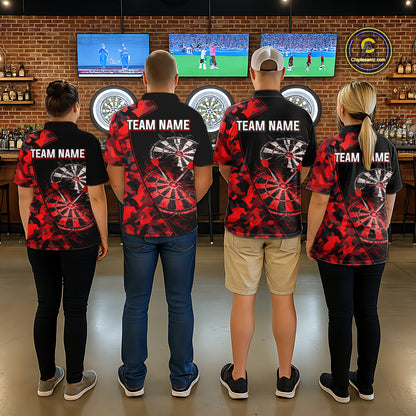 Personalized Camouflage Cracked Black And Red Dartboard Men Polo & 1/4-Zip Shirts Dart Team Jerseys NYN2809