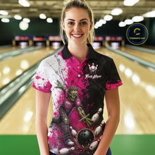 Load image into Gallery viewer, Grunge Black, White And Pink Zombie Women Bowling Shirts Personalized Skull Bowling Team Outfits NYN3188