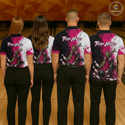 Grunge Black, White And Pink Zombie Women Bowling Shirts Personalized Skull Bowling Team Outfits NYN3188
