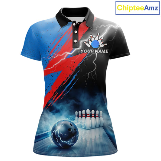 Thunder lightning bowling polo shirt for women blue smoke bowling jersey
