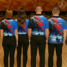 Load image into Gallery viewer, Thunder Lightning Bowling Polo 1/4-Zip Shirts For Women Custom Blue Smokes Team Bowling Jerseys NYN3453