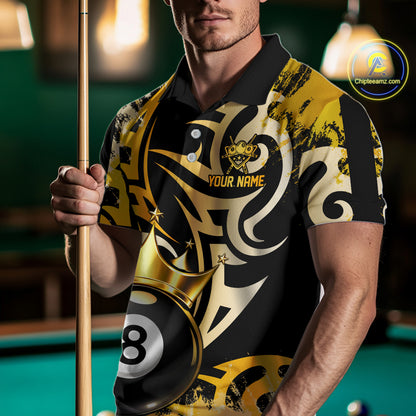 Gold Tribal Crown 8 Ball Pool Women Polo & 1/4-Zip Team Shirt Custom Billiards Ball Jerseys NYN2429