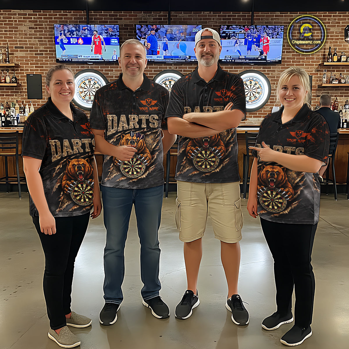 Personalized Funny Bear Grunge Camouflage Darts Polo & 1/4-Zip Shirts For Women Dart Team Jerseys NYN2814