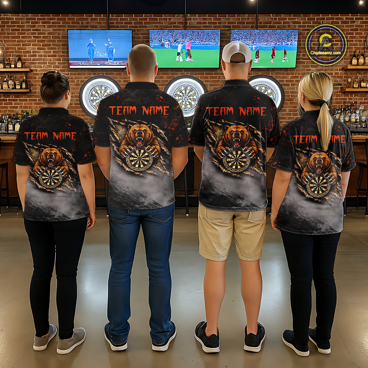 Personalized Funny Bear Grunge Camouflage Darts Polo & 1/4-Zip Shirts For Women Dart Team Jerseys NYN2814