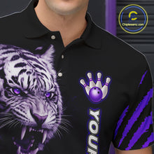 Load image into Gallery viewer, Purple Flames Tiger Custom Men Bowling Polo &amp; Quarter-Zip Shirts Flame Bowling Team Jerseys NYN3012