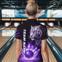 Load image into Gallery viewer, Purple Flames Tiger Custom Women Bowling Polo &amp; Quarter-Zip Shirts Flame Bowling Team Jerseys NYN3012