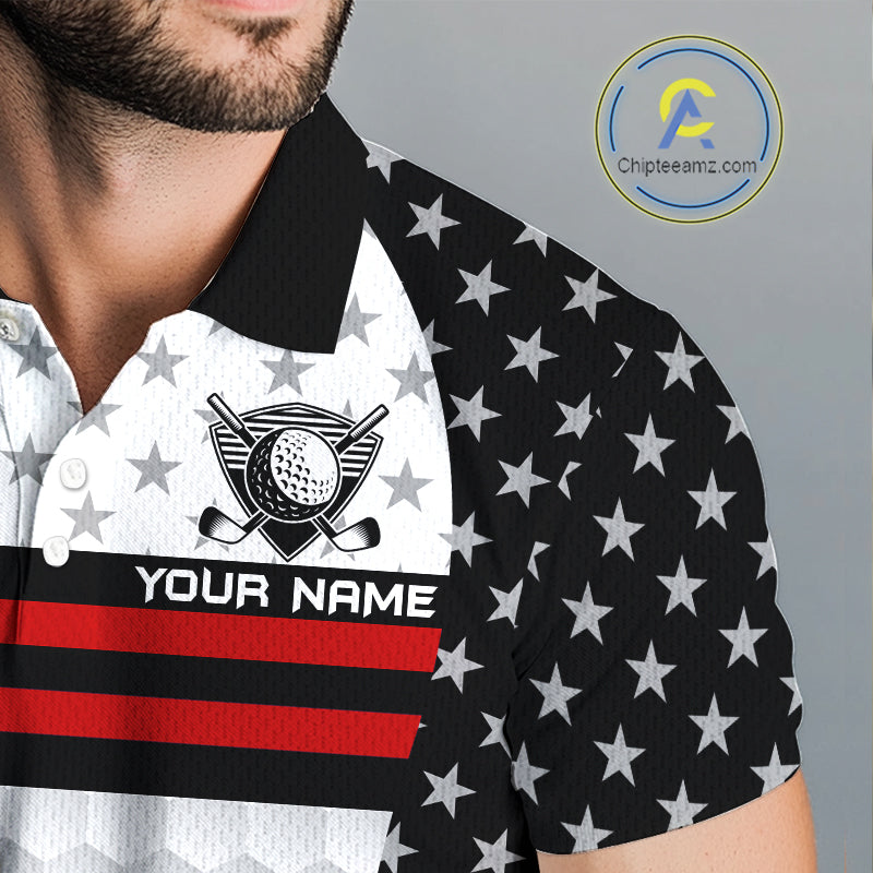 American Flag Mens Golf Polo Shirt Custom Black And Red Patriotic Golf Team Shirt Golf Tops NYN4041