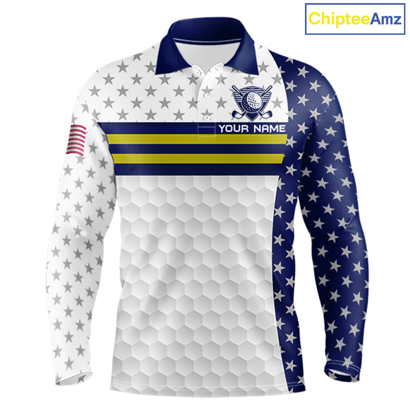 American Flag Mens Golf Polo Shirt Custom Yellow And Blue Patriotic Golf Team Shirt Golf Tops NYN4042