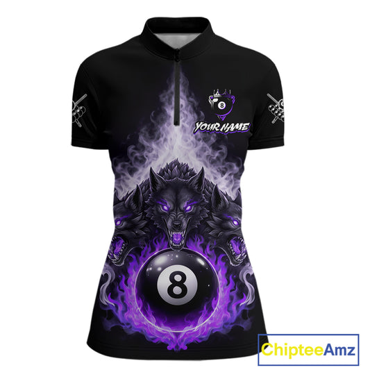 Custom Horror Wolfs Black Purple Smokes Pool 8 Ball Women's Billiard Team Shirt Billiard Attire NYN2667