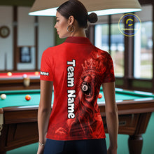 Load image into Gallery viewer, Personalized Red Grunge Smoke Crown Lion 8 Ball Pool Billiard Shirts For Women Billiard Attire Gifts NYN2826