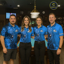 Load image into Gallery viewer, Personalized Blue Grunge Smoke Crown Lion 8 Ball Pool Billiard Shirts For Men Billiard Attire Gifts NYN2827