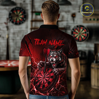 Black And Red Claws Wolfs Darts Shirt For Men Custom Thunder Lightning Team Darts Jersey NYN3039