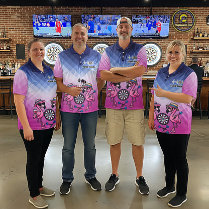Custom Funny Pink Couple Flamingo Custom Dart Quarter-Zip Shirts For Men Dart Team Jerseys NYN2187
