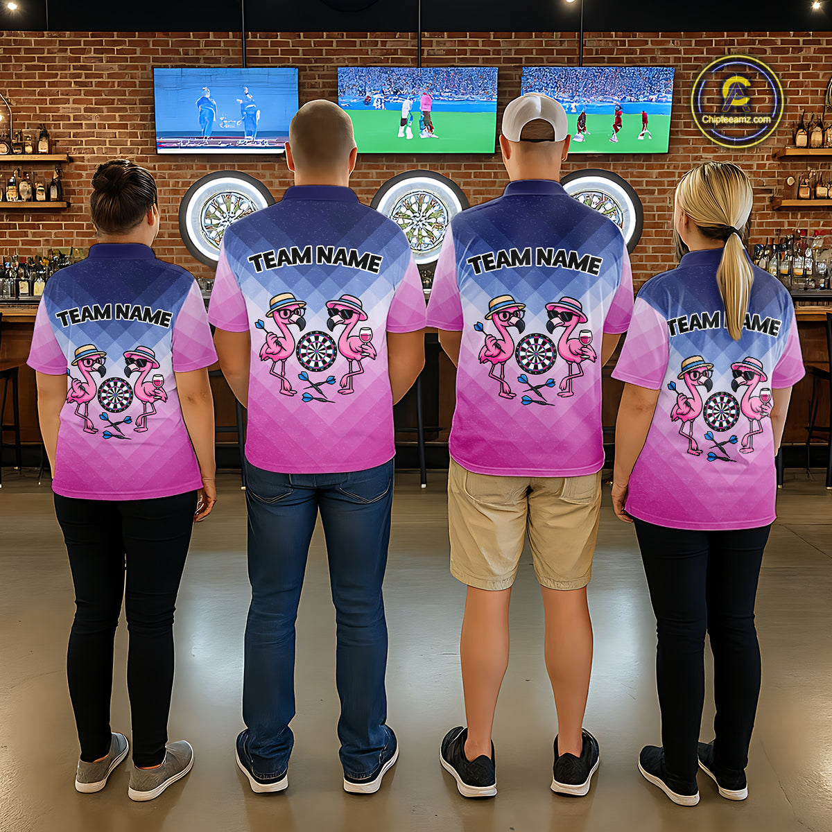 Custom Funny Pink Couple Flamingo Custom Dart Quarter-Zip Shirts For Men Dart Team Jerseys NYN2187