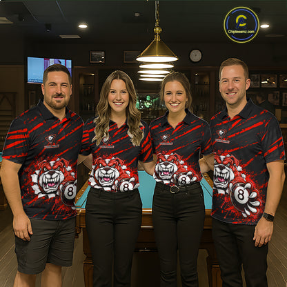 Red Splatter Ball 8 Billiard Jerseys For Men Custom Funny Bulldog Billiard Team Jersey NYN2828