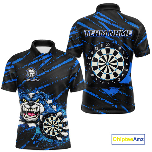 Blue Splatter Dart Polo & Quarter-Zip Shirt For Men Custom Funny Bulldog Darts Team Jersey NYN2830