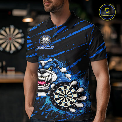 Blue Splatter Dart Polo & Quarter-Zip Shirt For Men Custom Funny Bulldog Darts Team Jersey NYN2830