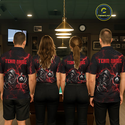 Custom Red Grim Reaper Thunder 8 Ball Pool Billiard Shirt For Men,  Billiard Team Jersey NYN3778