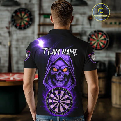 Custom Skeleton Purple Flames Dartboard Dart Men Polo Jerseys Outfits Dart Team Shirt NYN1664