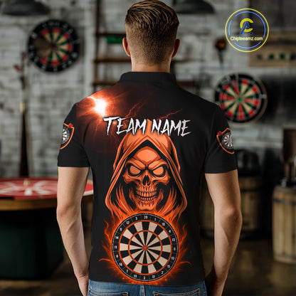 Custom Skeleton Orange Flames Dartboard Dart Men Polo Jerseys Outfits Dart Team Shirt NYN1666