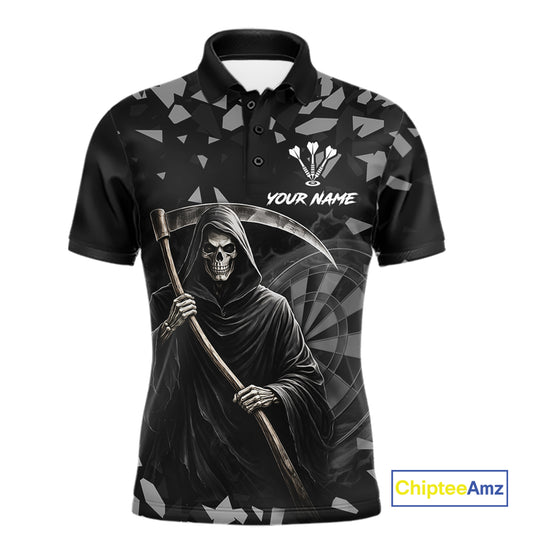 Grey Grim Reaper Smoke Dartboard Custom Grunge Men Darts Polo Shirt Darts Team Jersey NYN2718