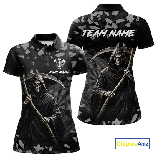 Grey Grim Reaper Smoke Dartboard Custom Grunge Women Darts Polo Shirt Darts Team Jersey NYN2718