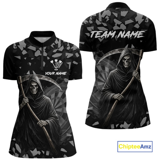 Grey Grim Reaper Smoke Dartboard Custom Grunge Women Darts 1/4-Zip Shirt Darts Team Jersey NYN2718