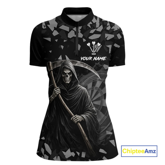 Grey Grim Reaper Smoke Dartboard Custom Grunge Women Darts 1/4-Zip Shirt Darts Team Jersey NYN2718