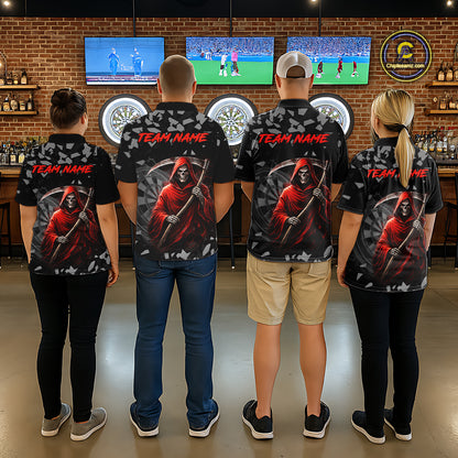 Red Grim Reaper Smoke Dartboard Custom Grunge Men Darts Polo Shirt Darts Team Jersey NYN2719