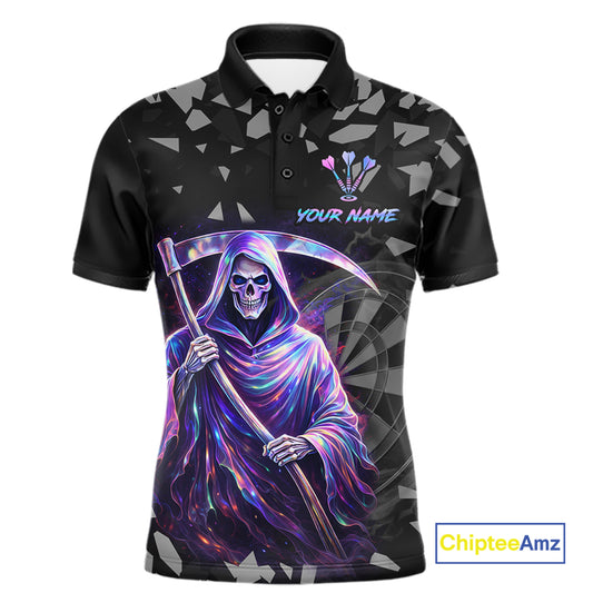 Holographic Grim Reaper Smoke Dartboard Custom Men Darts Polo Shirt Dart Team Jersey NYN2720