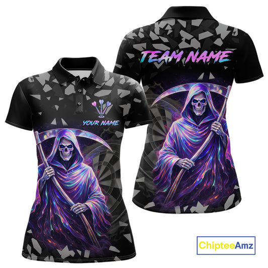 Holographic Grim Reaper Smoke Dartboard Custom Women Darts Polo Shirt Dart Team Jersey NYN2720