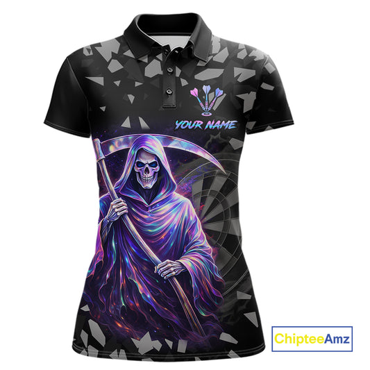 Holographic Grim Reaper Smoke Dartboard Custom Women Darts Polo Shirt Dart Team Jersey NYN2720