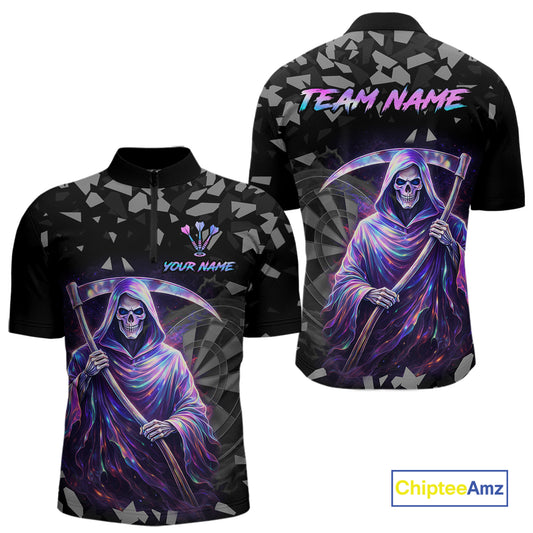 Holographic Grim Reaper Smoke Dartboard Custom Men Darts 1/4-Zip Shirt Dart Team Jersey NYN2720