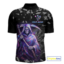 Load image into Gallery viewer, Holographic Grim Reaper Smoke Dartboard Custom Men Darts 1/4-Zip Shirt Dart Team Jersey NYN2720