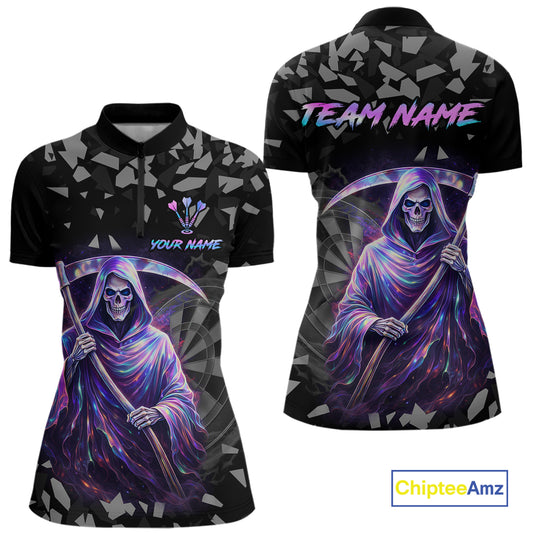 Holographic Grim Reaper Smoke Dartboard Custom Women 1/4-Zip Shirt Dart Team Jersey NYN2720