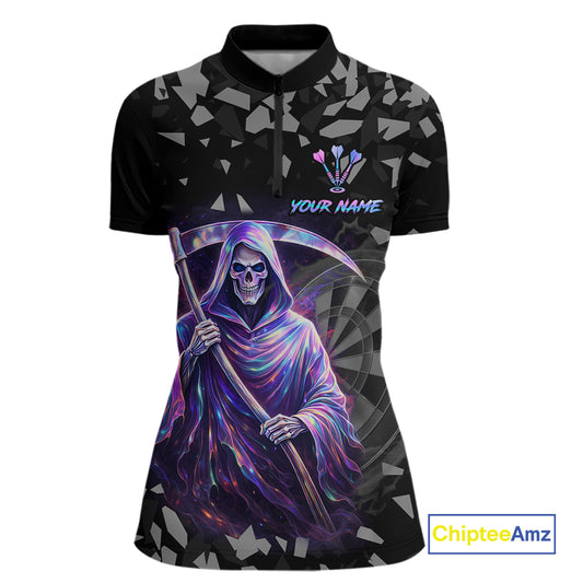 Holographic Grim Reaper Smoke Dartboard Custom Women 1/4-Zip Shirt Dart Team Jersey NYN2720