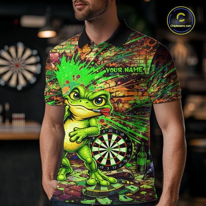 Personalized Funny Dart Shirt Cartoon Frog Dartboard Polo Quarter Zip Shirt Custom Team Shirt For Men NYN2858