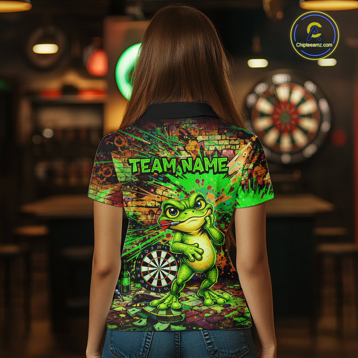 Personalized Funny Dart Shirt Cartoon Frog Dartboard Polo Quarter Zip Shirt Custom Team Shirt For Women NYN2858