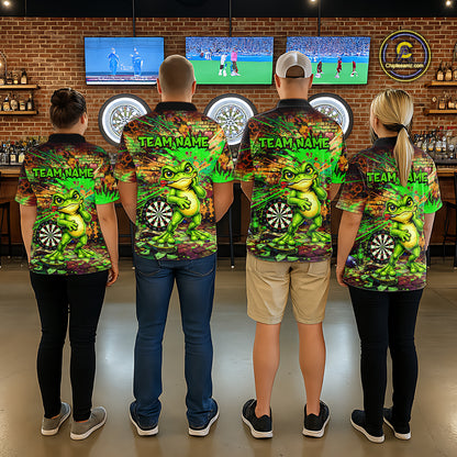 Personalized Funny Dart Shirt Cartoon Frog Dartboard Polo Quarter Zip Shirt Custom Team Shirt For Men NYN2858
