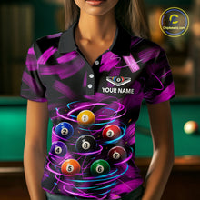 Load image into Gallery viewer, Female pool player wearing Neon Pink Light billiard ball jersey during billiards tournament and league competition